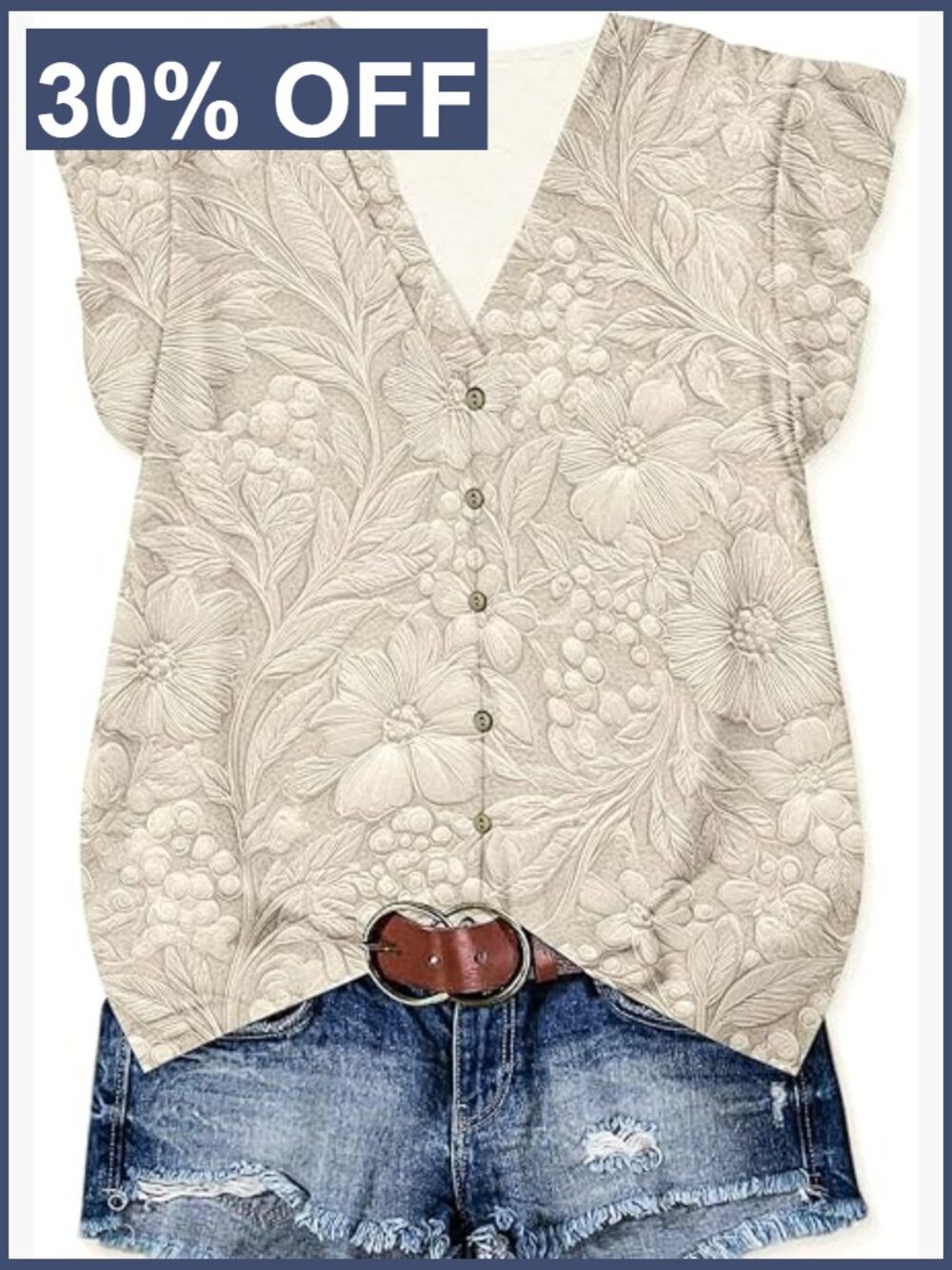 Floral Ruffle Sleeve V-Neck Tunic Blouse Dressy Casual Summer Top
